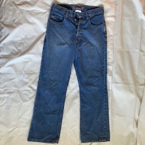 Blue straight silver jeans with a tiny flare at the end